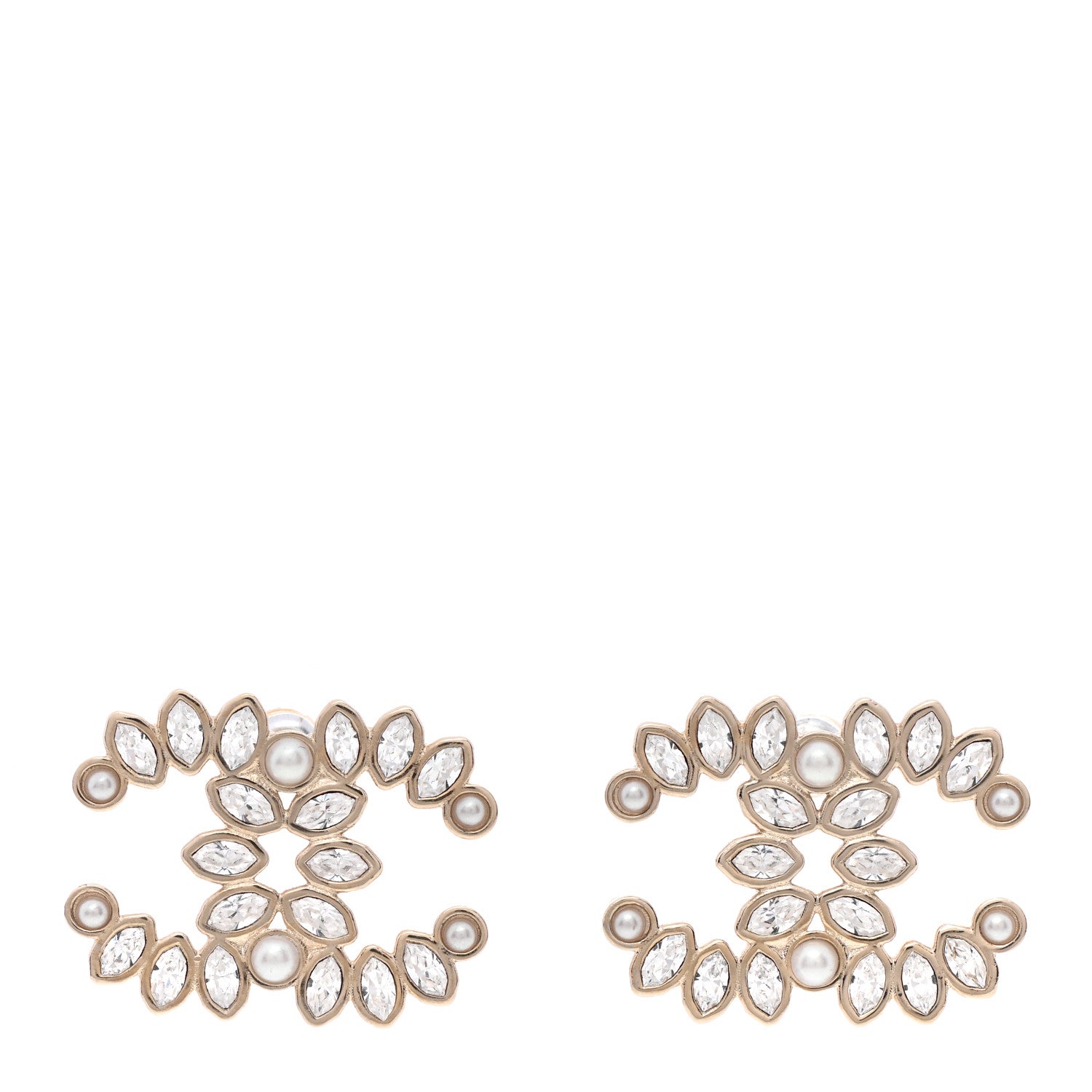 Chanel Strass Crystal Pearl Dazzling Wheat CC Earrings Light Gold 1 of 4