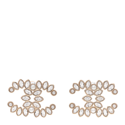 Chanel Strass Crystal Pearl Dazzling Wheat CC Earrings Light Gold 1 of 4