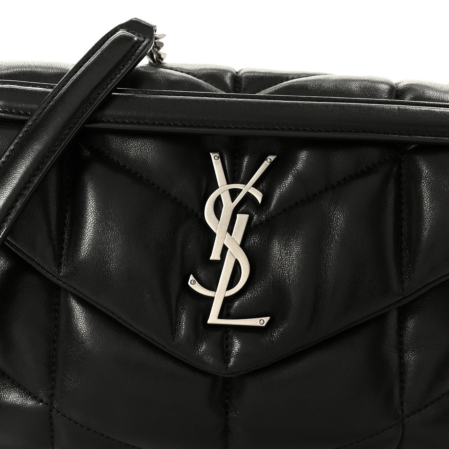Lambskin Quilted Small Loulou Puffer Monogram Chain Satchel Black
