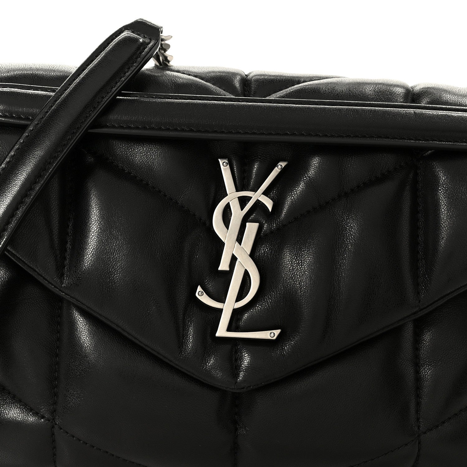 Saint Laurent Lambskin Quilted Small Loulou Puffer Monogram Chain Satchel Black 9 of 11