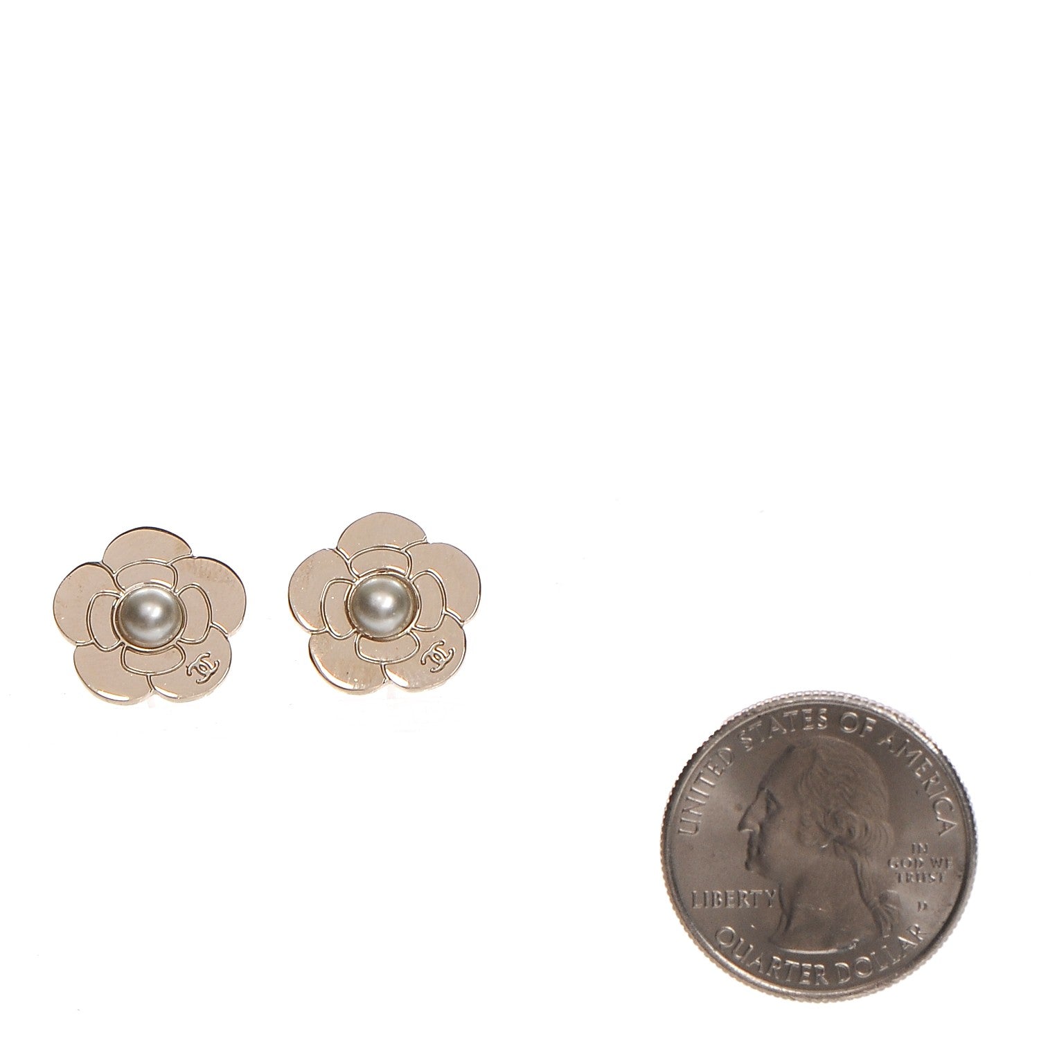 Chanel Pearl CC Camellia Earrings Gold 2 of 5