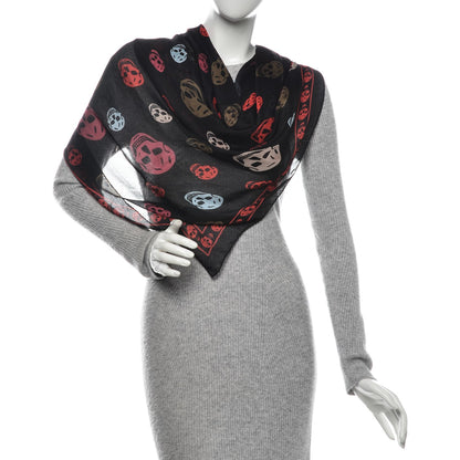 Alexander McQueen Silk Chiffon Skull Scarf Black Red 2 of 4