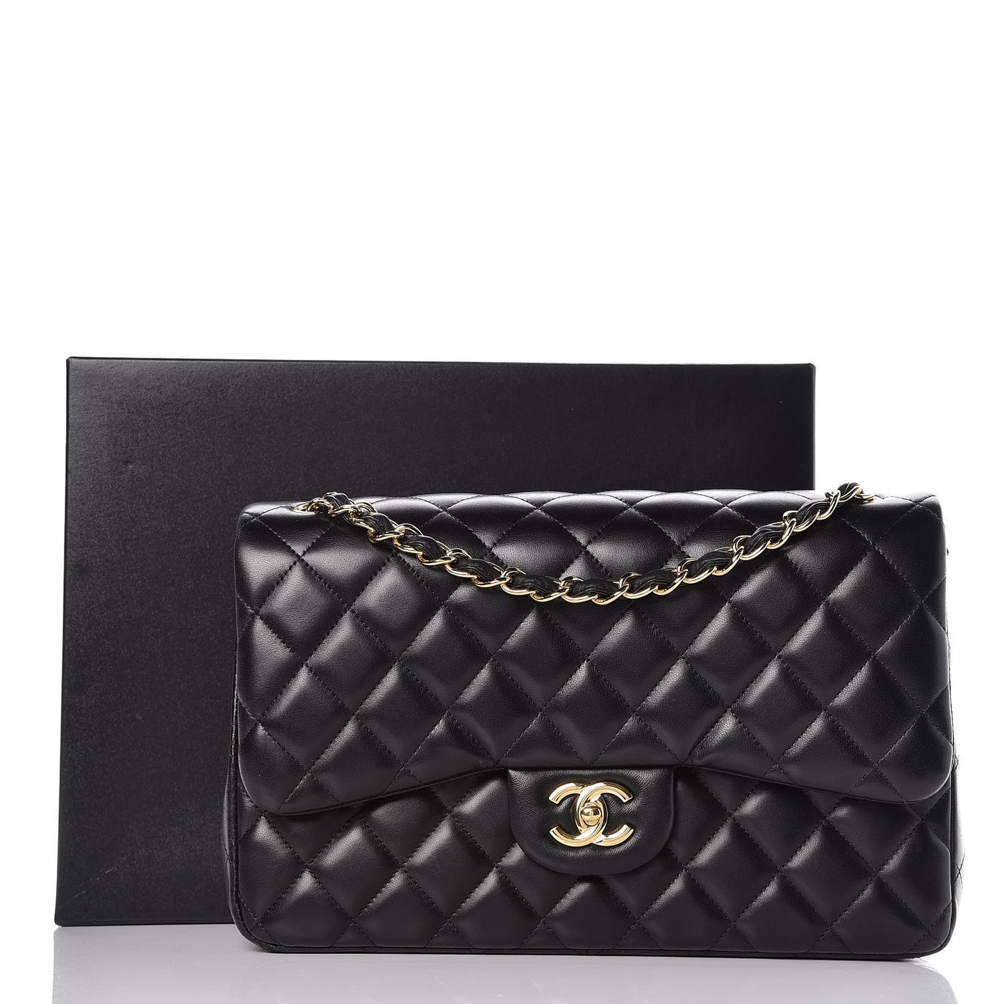 Lambskin Quilted Jumbo Double Flap Black