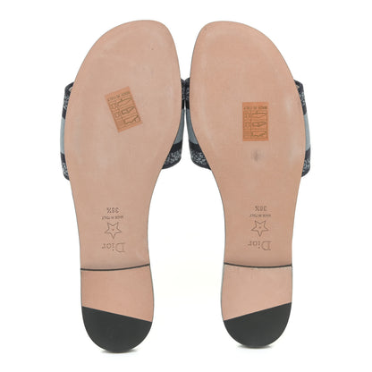 Christian Dior Canvas Tie and Dior Embroidered Dway Flat Slide Sandals 38.5 Denim 5 of 10