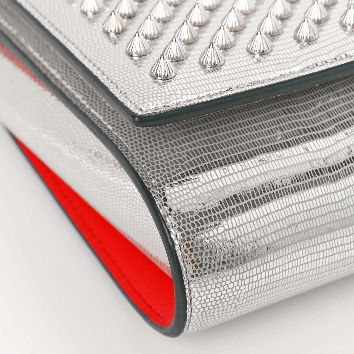 Christian Louboutin Metallic Laminato Lizard Embossed Spikes Paloma Clutch Silver 8 of 9