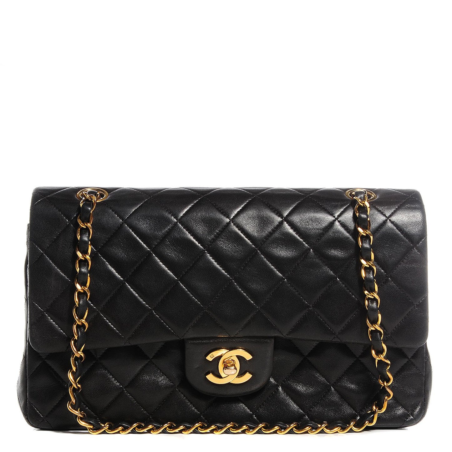 Lambskin Medium Double Flap Black
