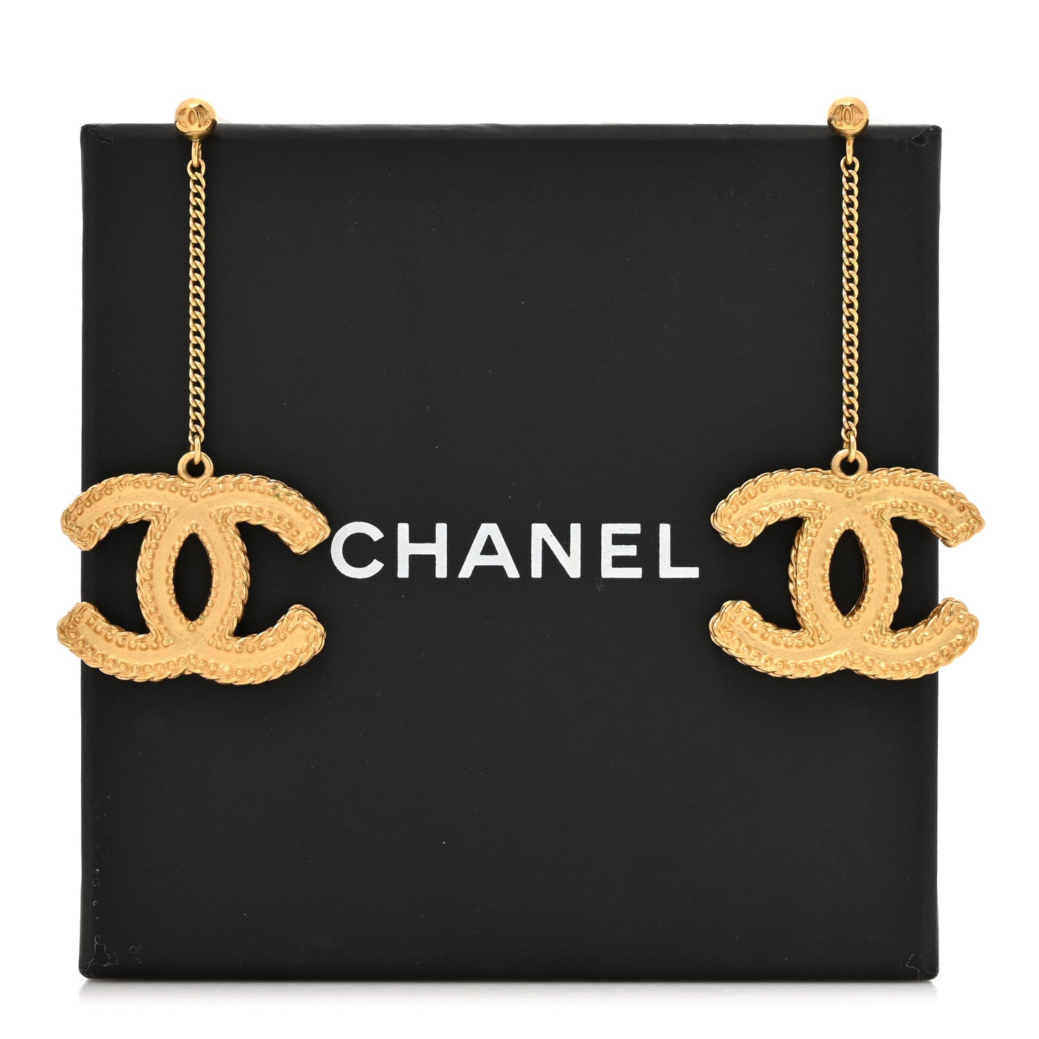 Chanel CC Drop Earrings Matte Gold 5 of 5