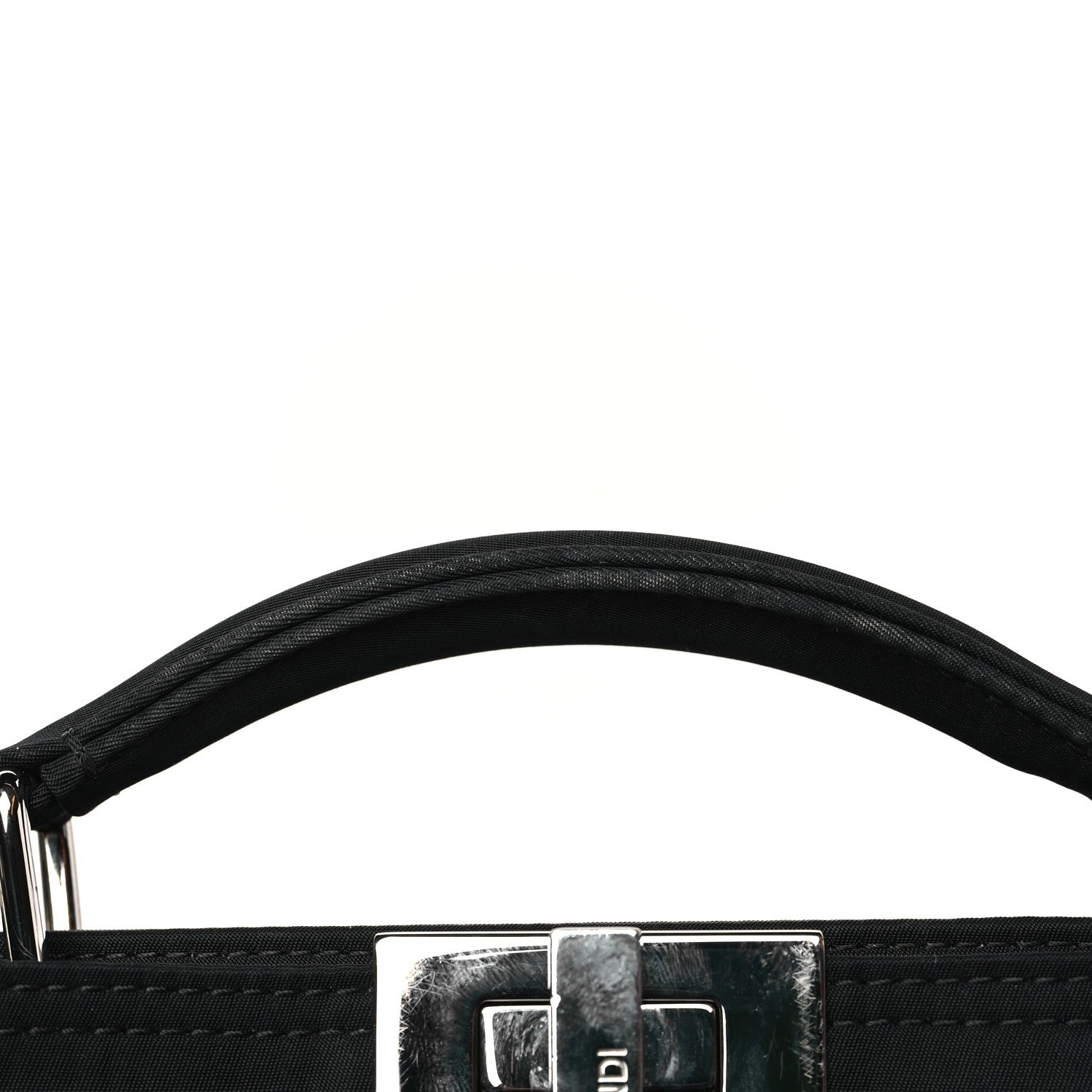 Fendi Nylon Vitello Cover Logo Embossed Mini Peekaboo I SEE U Satchel Black White 12 of 12