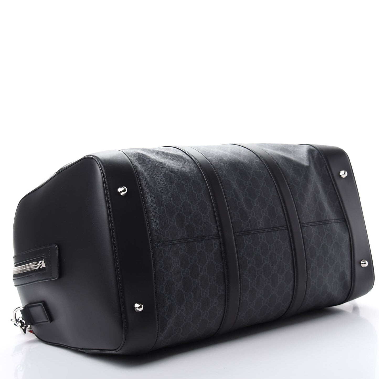 Soft GG Supreme Monogram Appia Calfskin Web Large Carry On Duffle Bag Black Grey