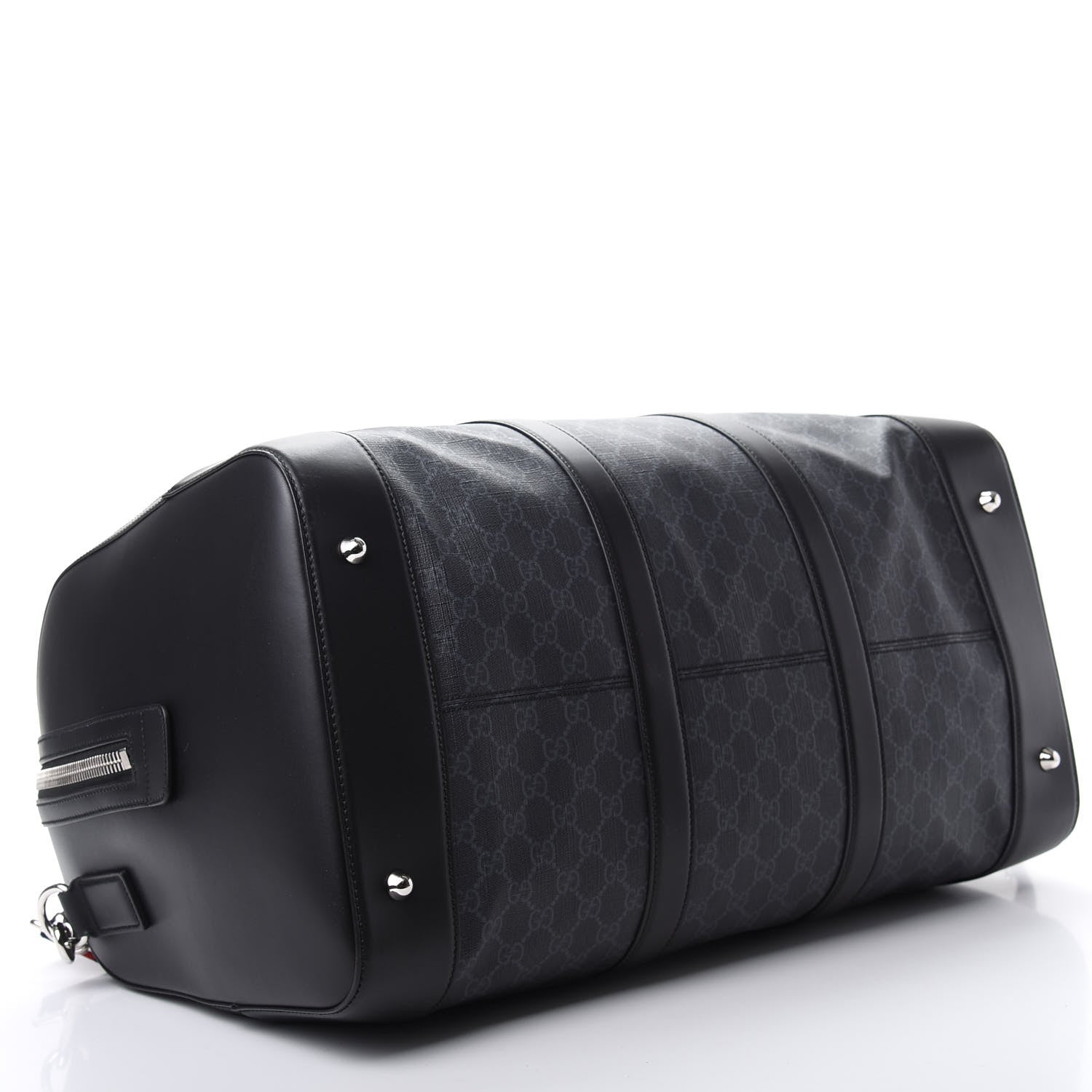 Gucci Soft GG Supreme Monogram Appia Calfskin Web Large Carry On Duffle Bag Black Grey 3 of 9