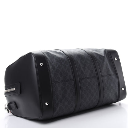 Gucci Soft GG Supreme Monogram Appia Calfskin Web Large Carry On Duffle Bag Black Grey 3 of 9