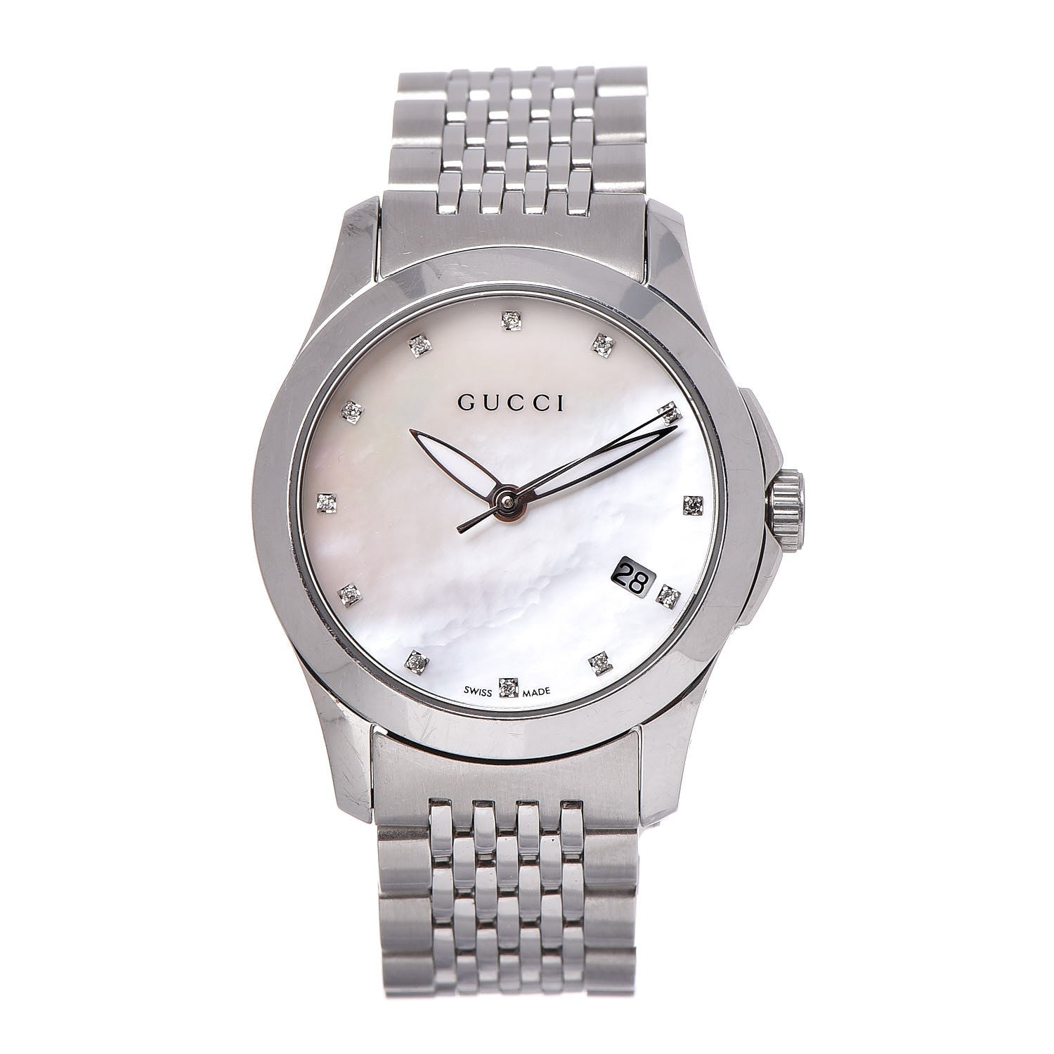 Gucci Stainless Steel Diamond Mother of Pearl 27mm G-Timeless Quartz Watch 1 of 6
