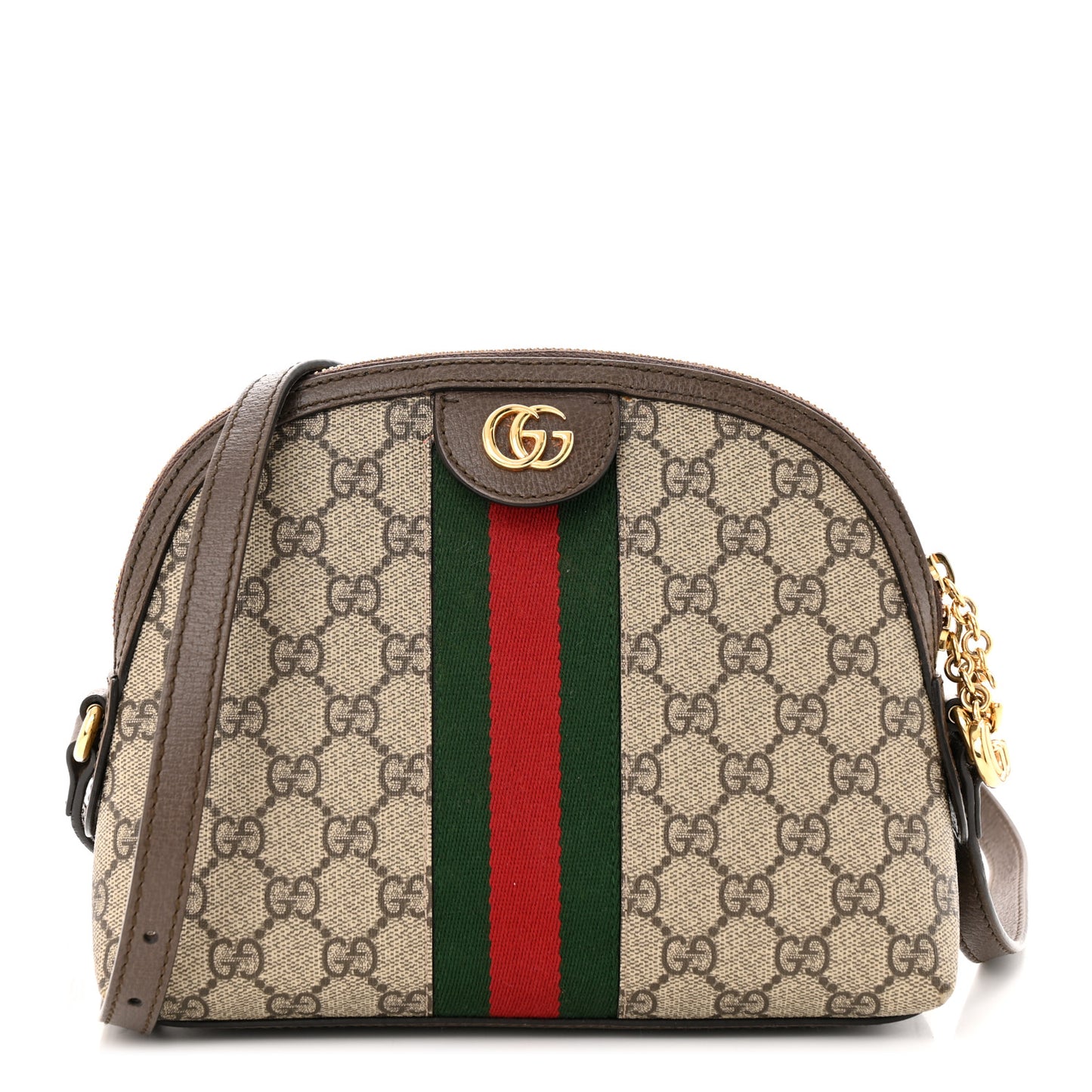 GG Supreme Monogram Textured Dollar Calfskin Web Small Ophidia Dome Shoulder Bag Beige Ebony New Acero