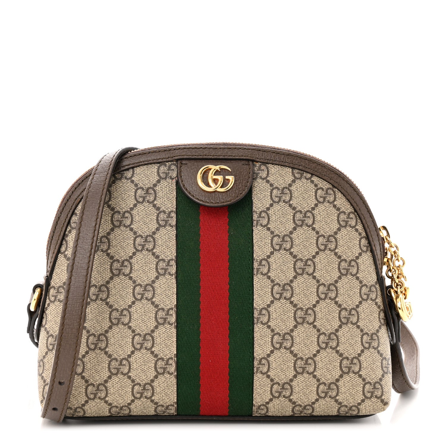 Gucci GG Supreme Monogram Textured Dollar Calfskin Web Small Ophidia Dome Shoulder Bag Beige Ebony New Acero 1 of 11