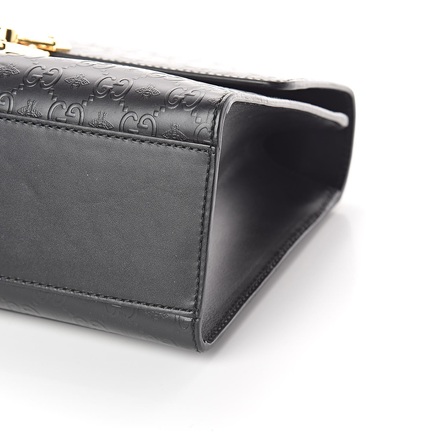 Gucci Calfskin GG Monogram Bees Embossed Medium Padlock Shoulder Bag Black 8 of 8