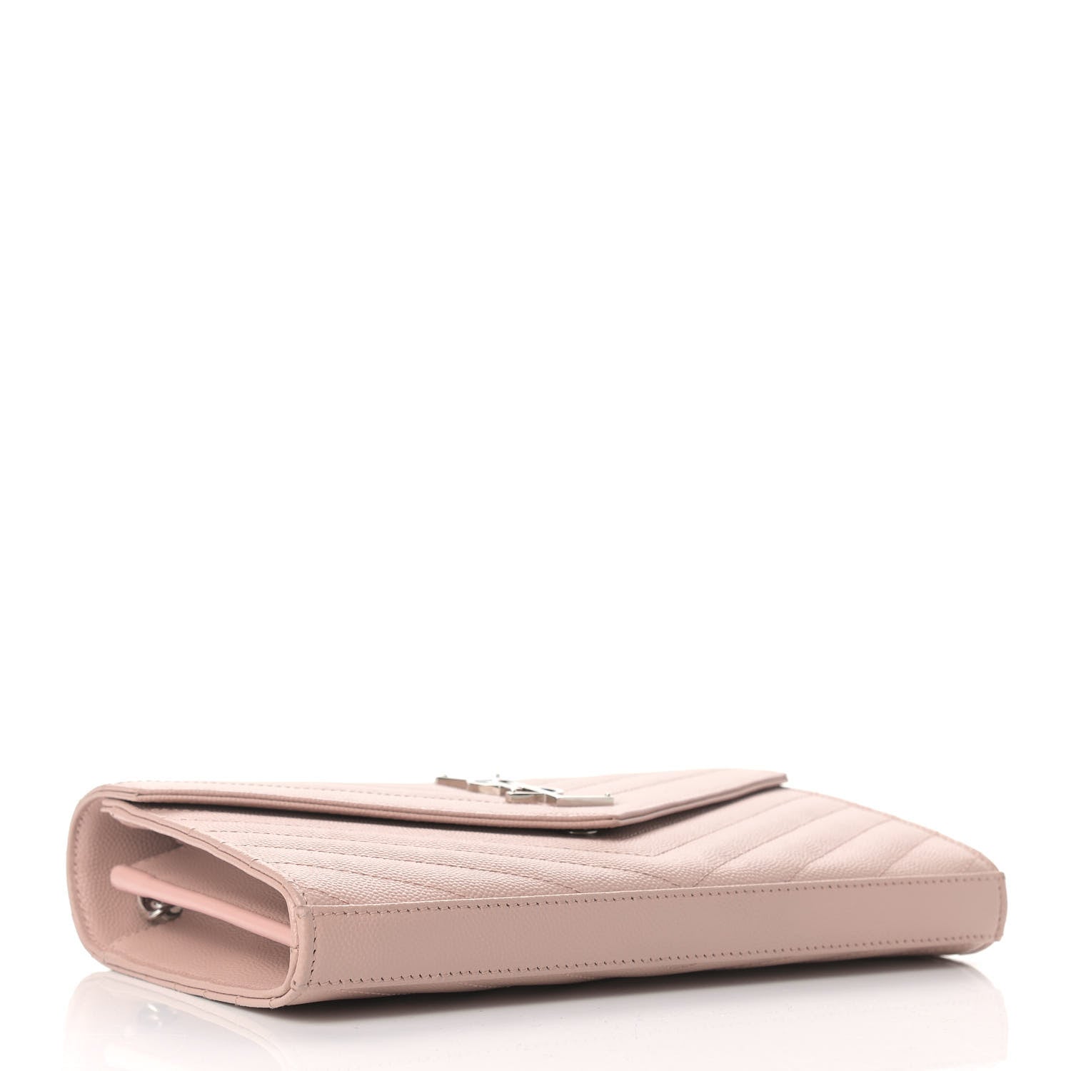 Saint Laurent Grain De Poudre Matelasse Chevron Monogram Chain Wallet Pale Pink 4 of 10