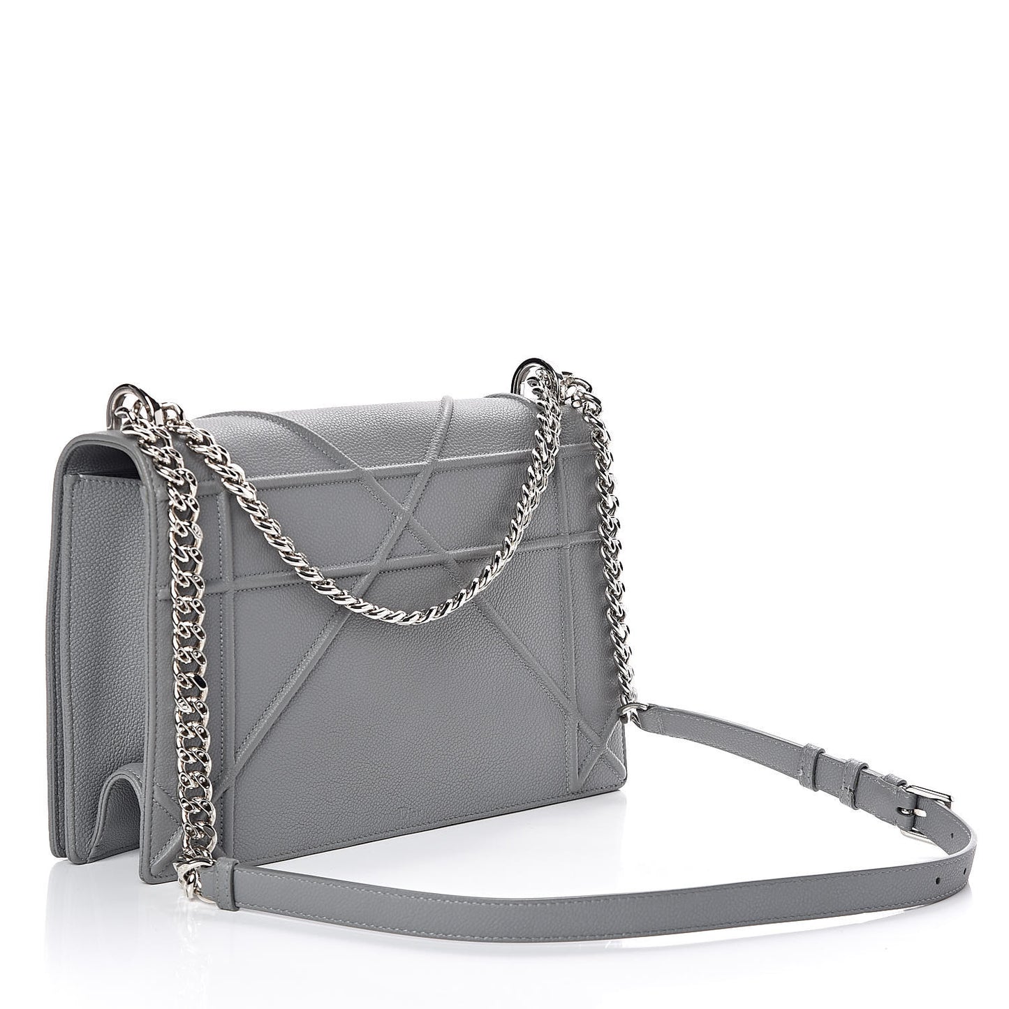 Grained Calfskin Large Diorama Flap Bag Grey