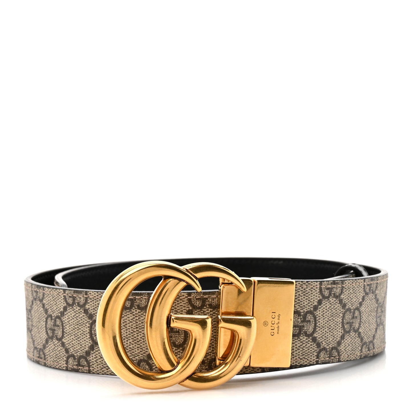 GG Supreme Monogram Plutone Calfskin Double G Reversible 30mm Belt 80 32 Beige Ebony New Acero