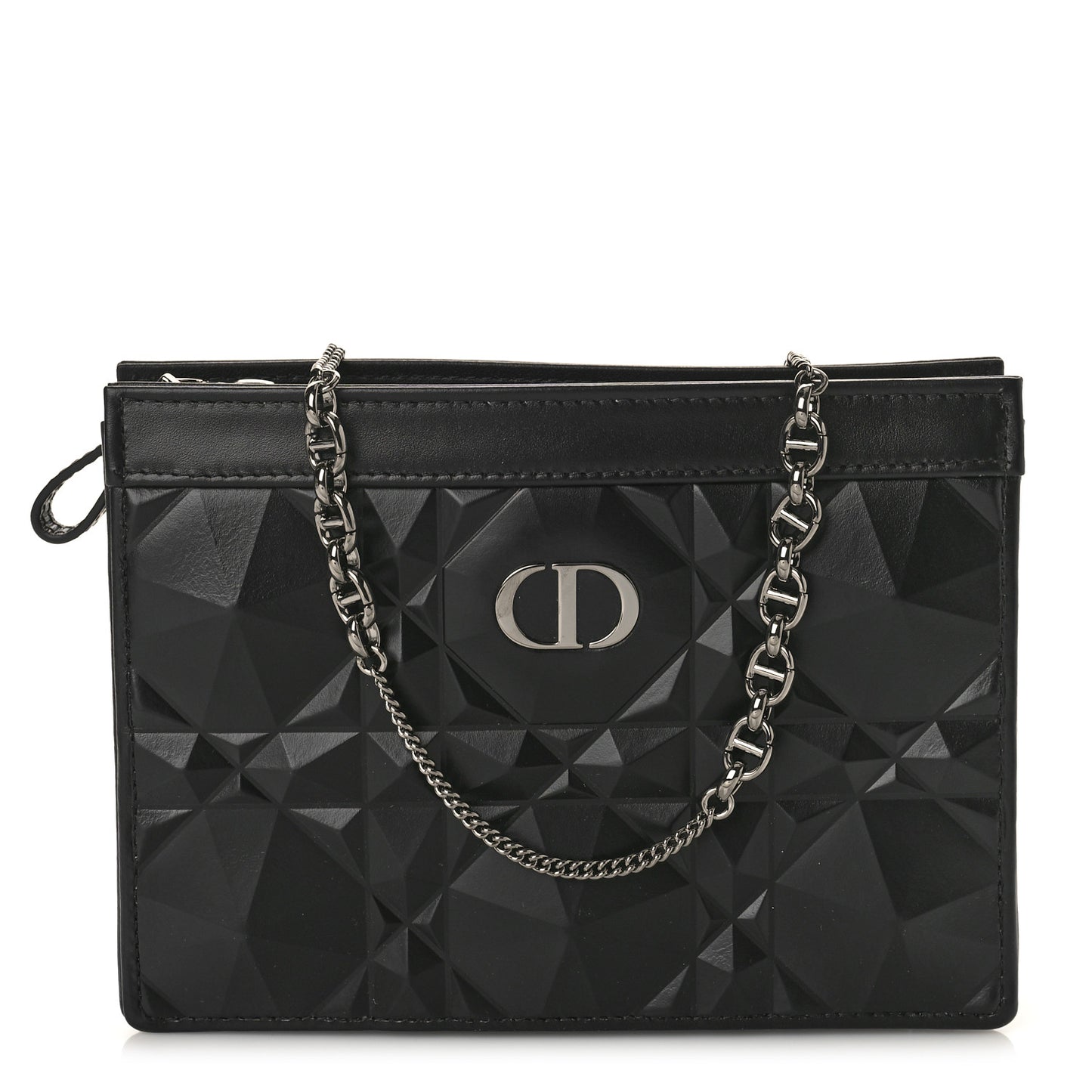 Calfskin Macrocannage Diamond Caro Zipped Pouch With Chain Black