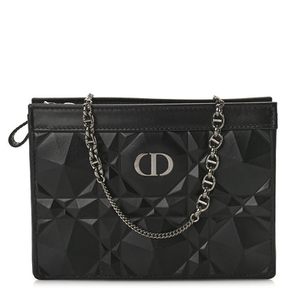 Christian Dior Calfskin Macrocannage Diamond Caro Zipped Pouch With Chain Black 1 of 8