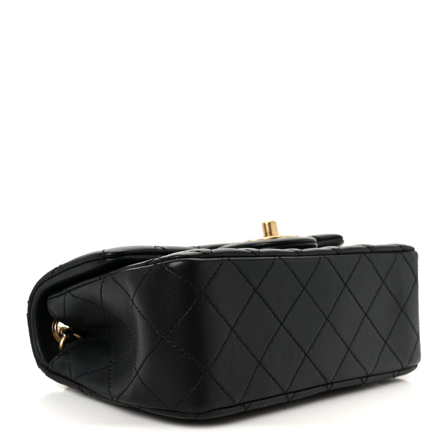 Lambskin Quilted Mini Rectangular Pearl Crush Flap Black