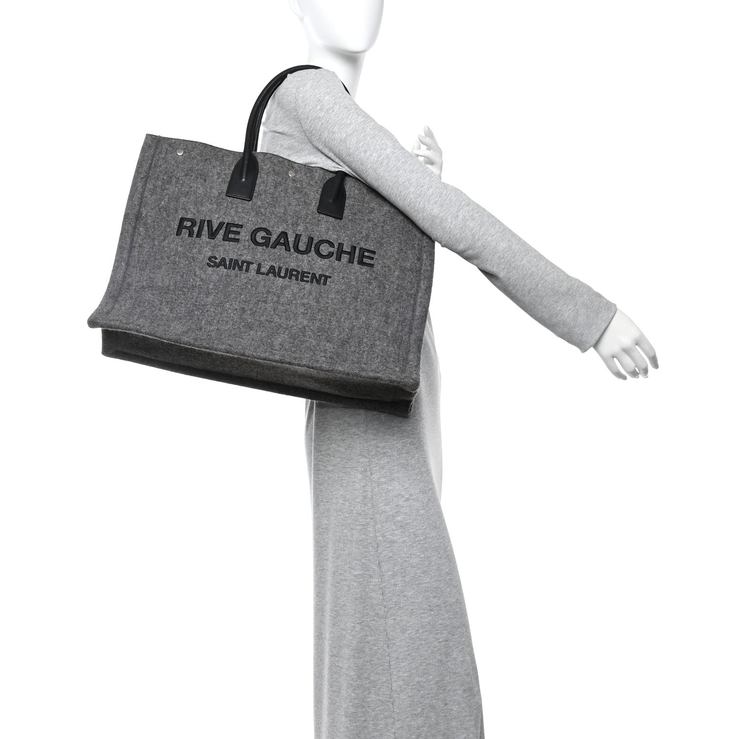 Saint Laurent Wool Calfskin Rive Gauche Tote Grey 2 of 13