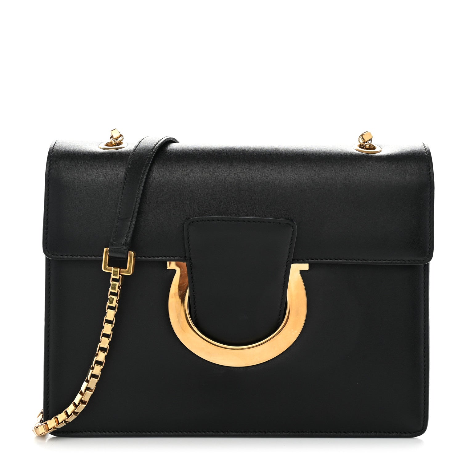 Salvatore Ferragamo Calfskin Thalia Flap Shoulder Bag Black 1 of 12