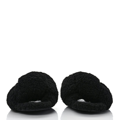 Balenciaga Faux Shearling Drapy Slide Sandals 39.5 Black 2 of 7