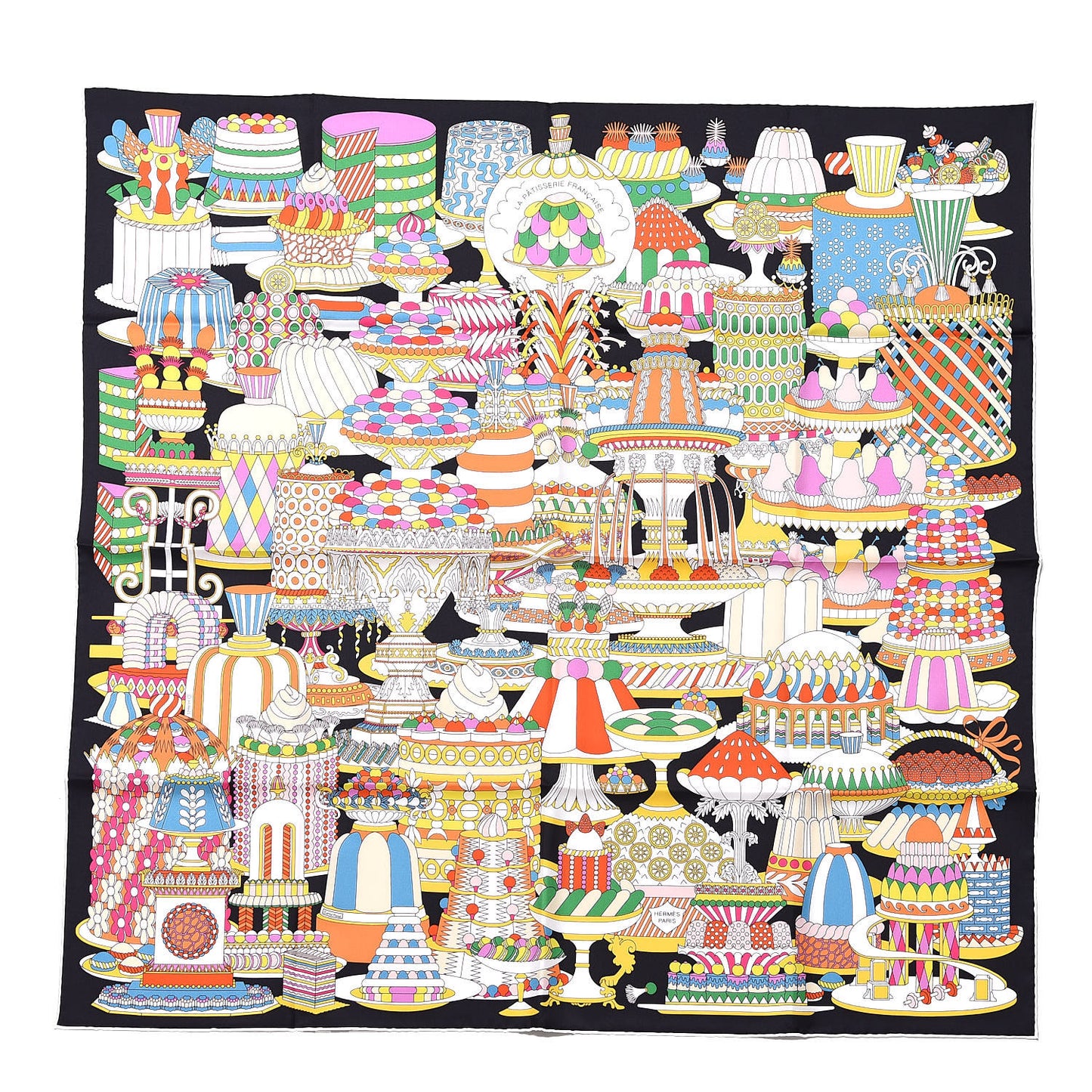 Silk La Patisserie Francaise Scarf 90 Orange Black Multicolor