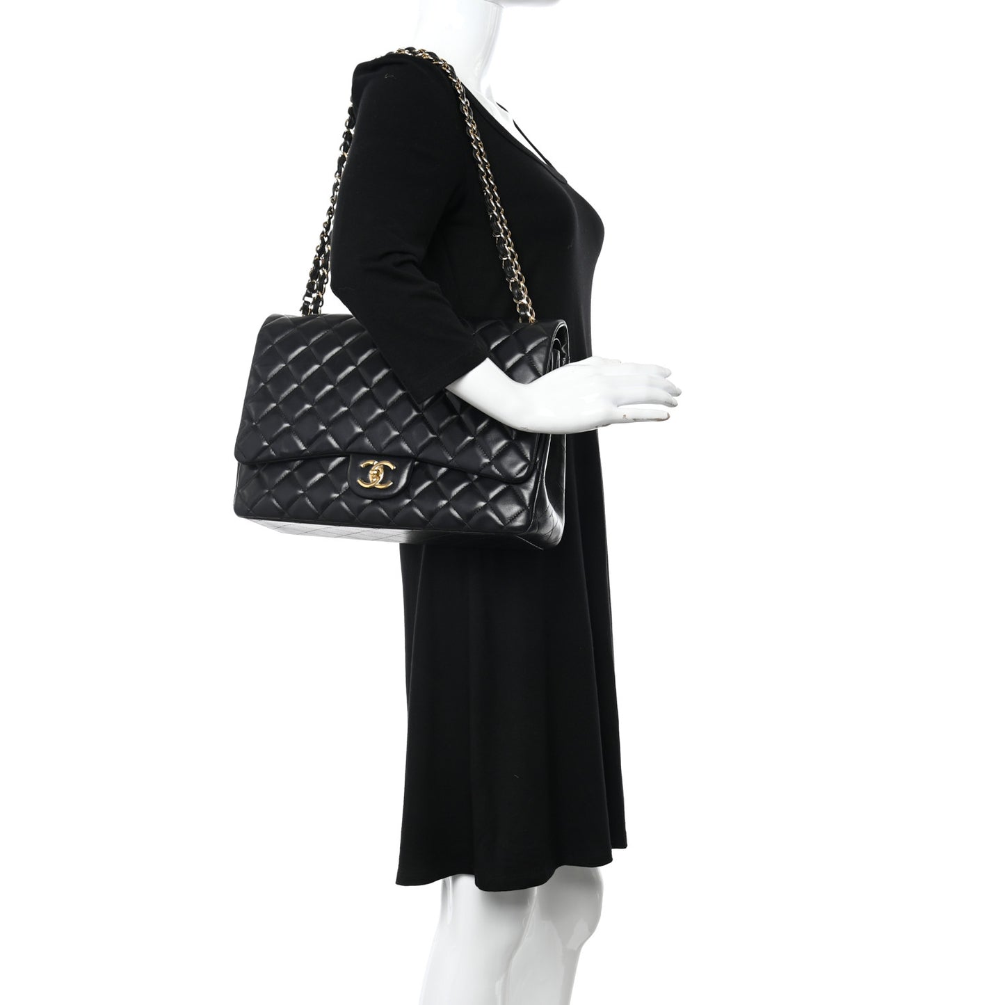 Lambskin Quilted Maxi Double Flap Black