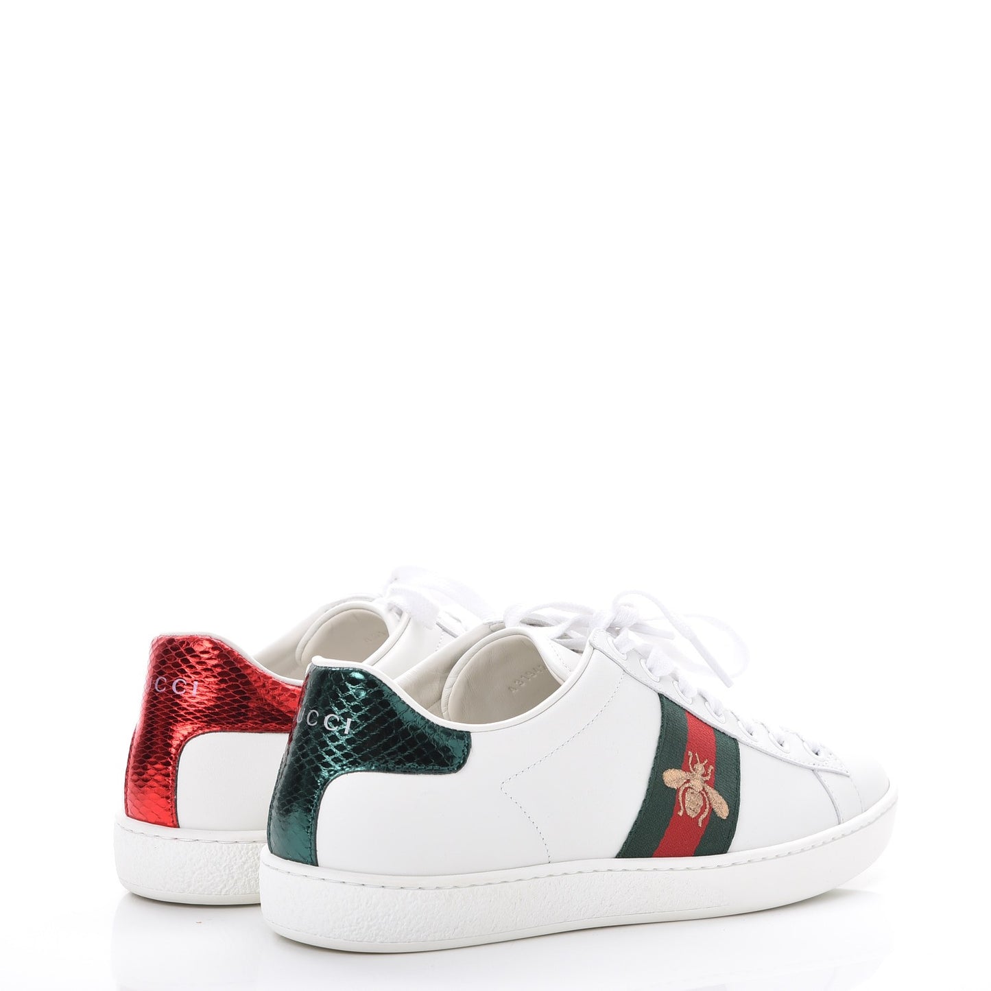 Calfskin Ayers Bee Embroidered Ace Sneakers 38 White Green