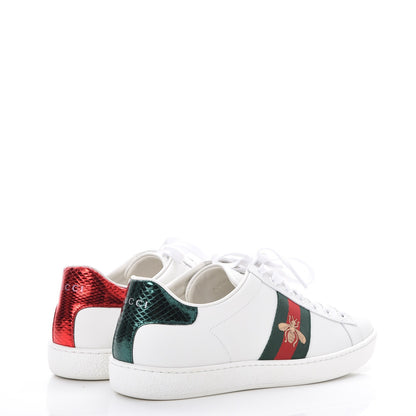 Gucci Calfskin Ayers Bee Embroidered Ace Sneakers 38 White Green 4 of 10