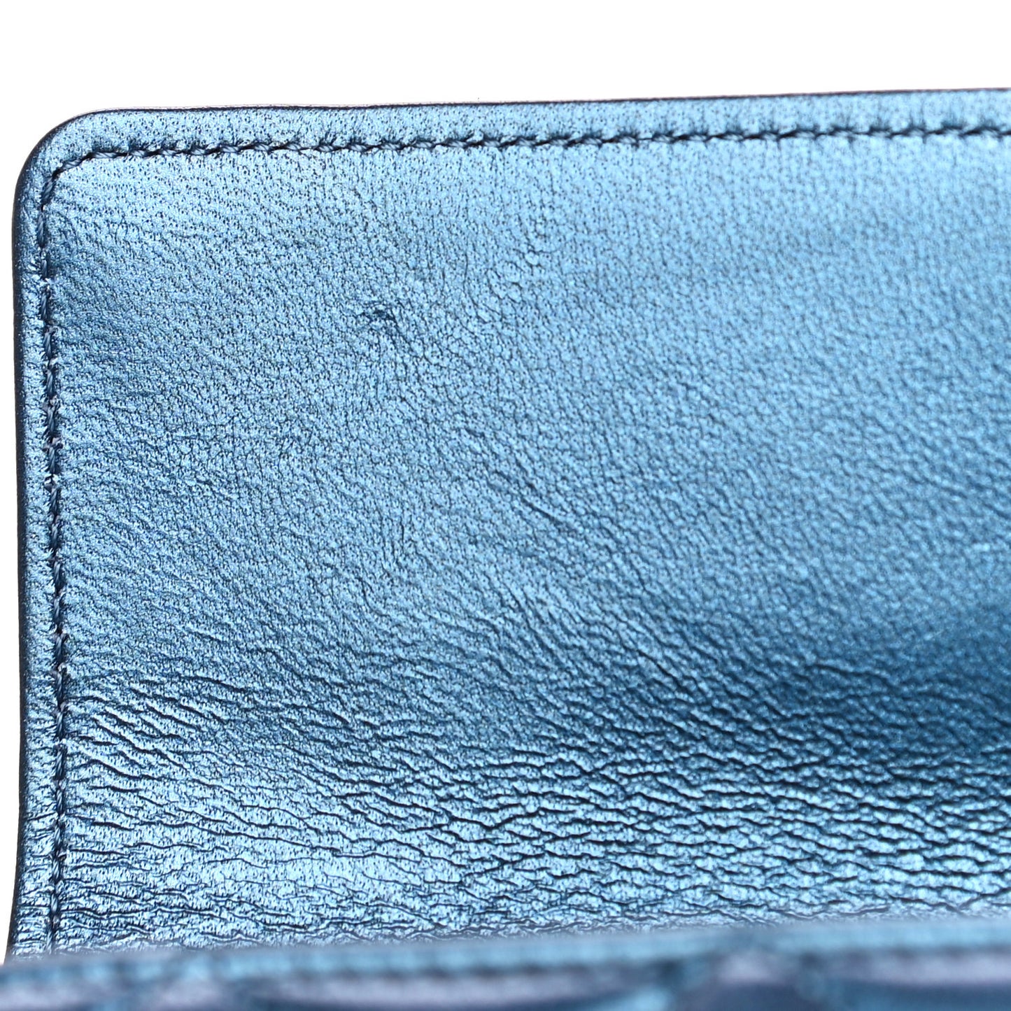 Metallic Lambskin Quilted Large Boy Gusset Flap Wallet Blue