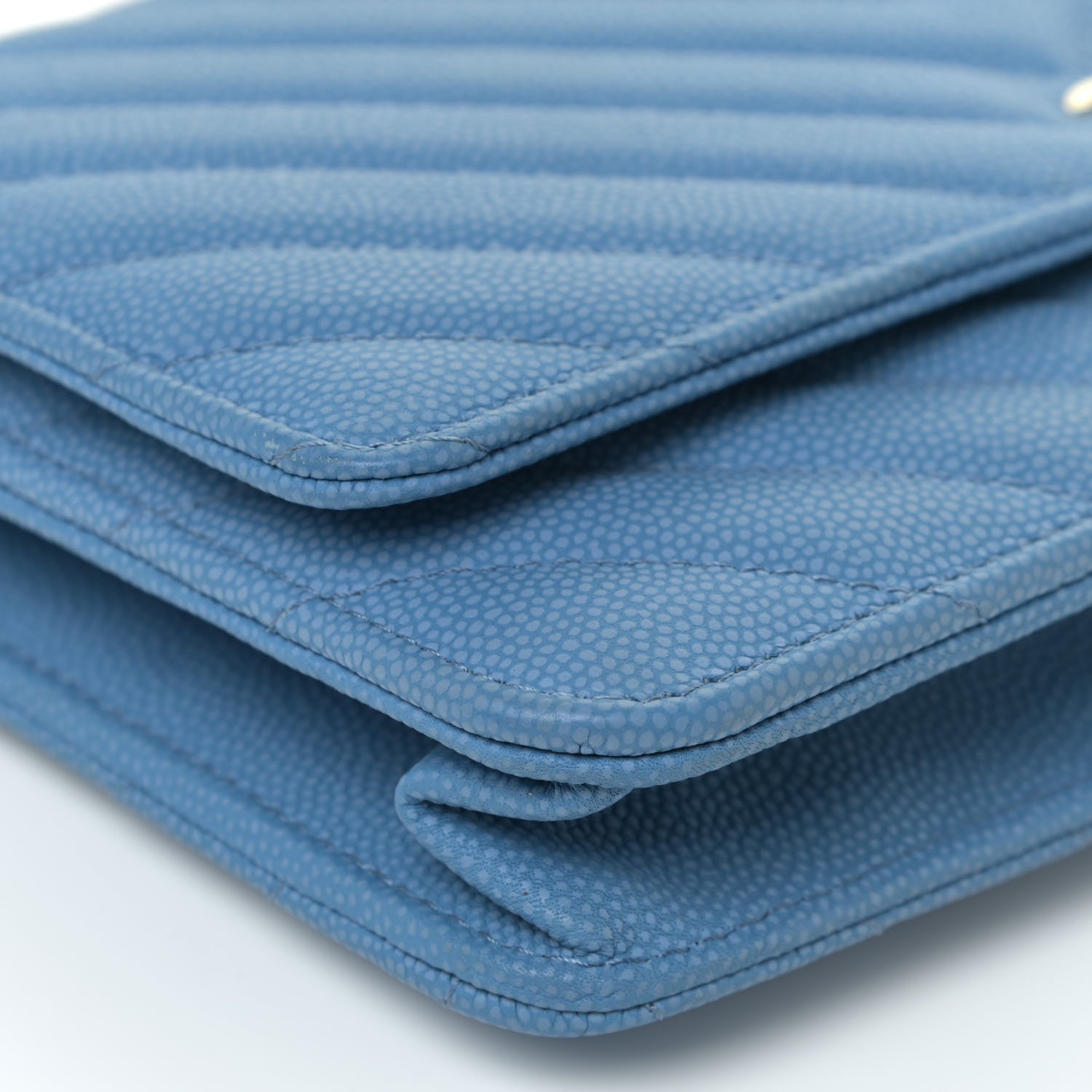 Chanel Caviar Flat Chevron Quilted Wallet On Chain WOC Blue 13 of 16