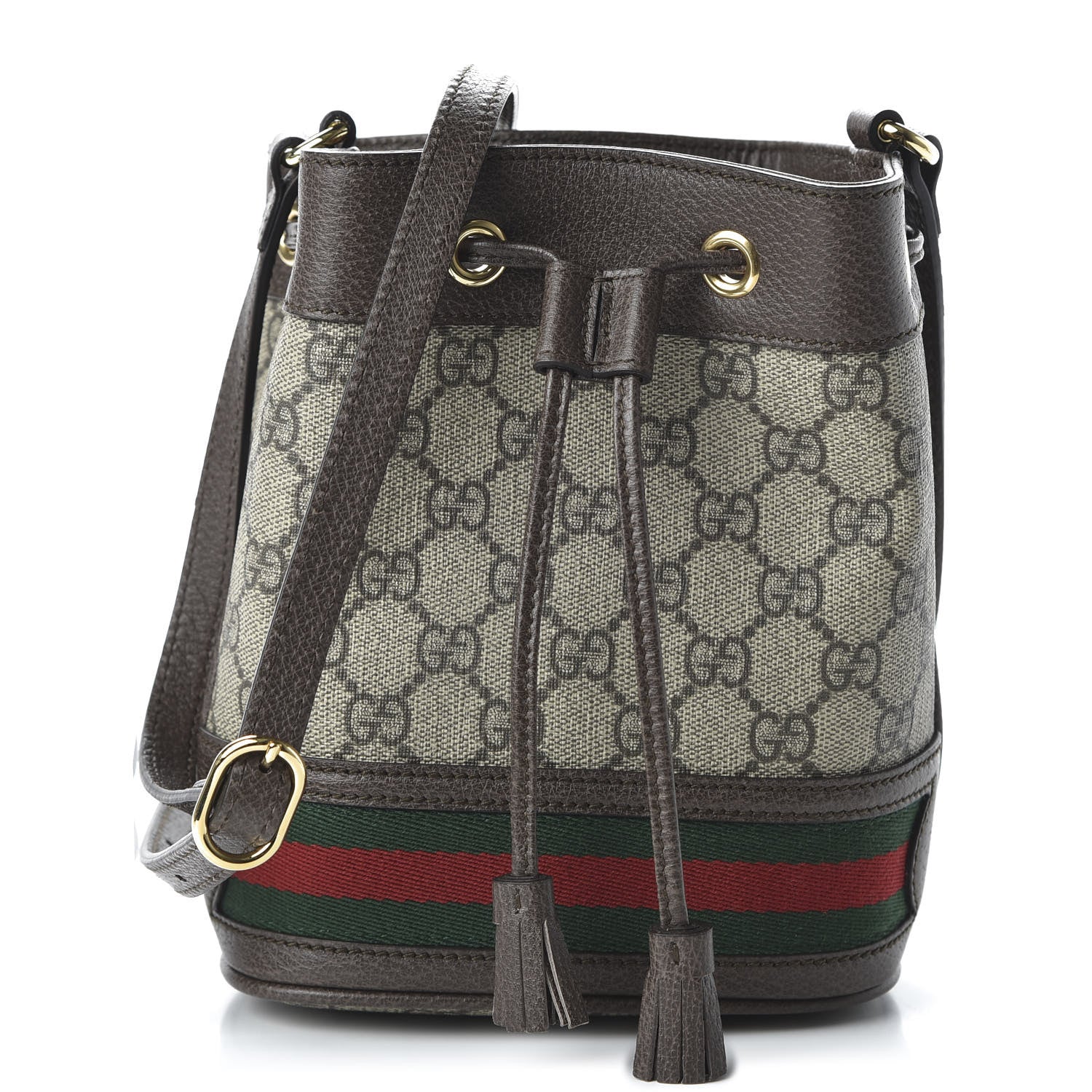 Gucci GG Supreme Monogram Web Mini Ophidia Bucket Bag Brown 1 of 11