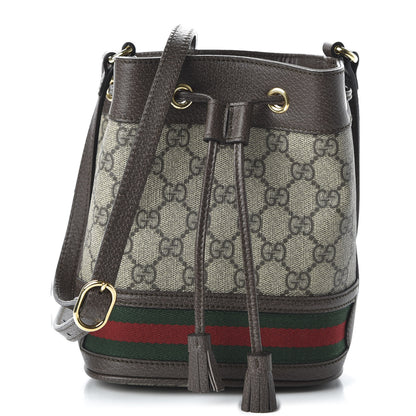 Gucci GG Supreme Monogram Web Mini Ophidia Bucket Bag Brown 1 of 11