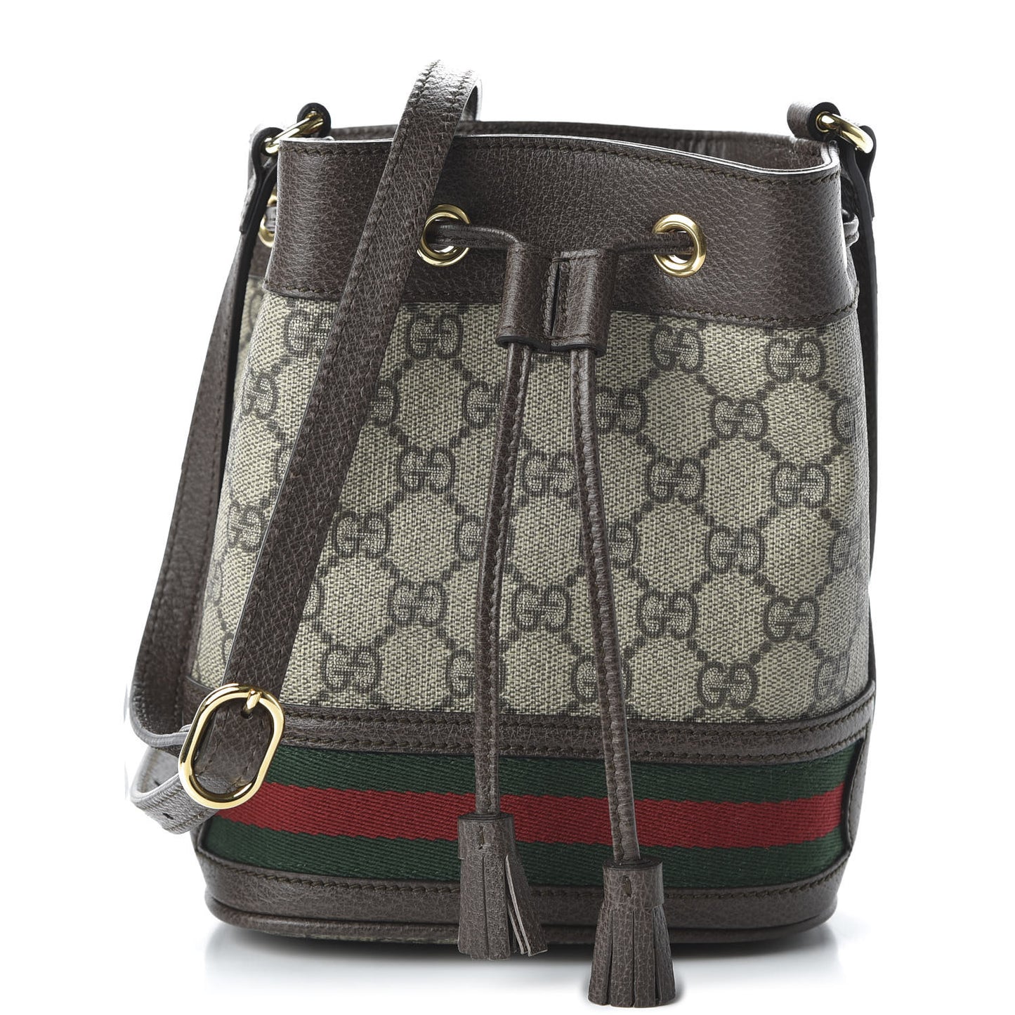 GG Supreme Monogram Web Mini Ophidia Bucket Bag Brown