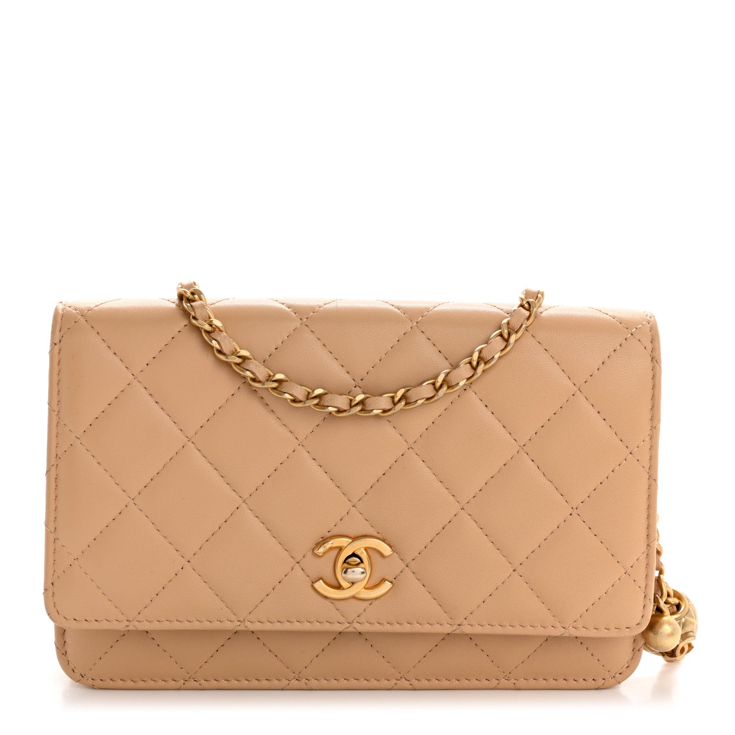 Chanel Lambskin Quilted CC Pearl Crush Wallet on Chain WOC Light Beige 1 of 12