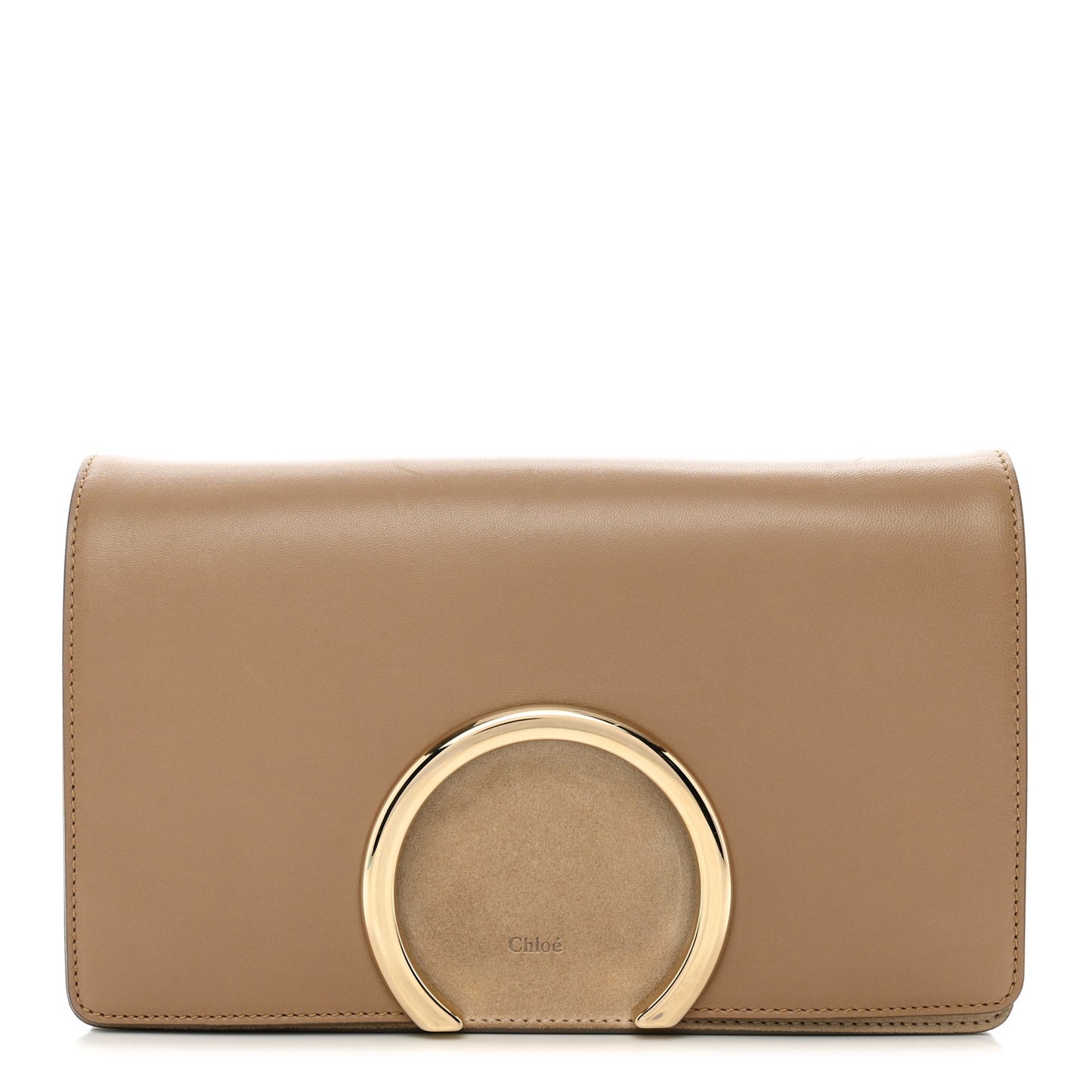 Calfskin Suede Gabrielle Clutch Cream Chestnut