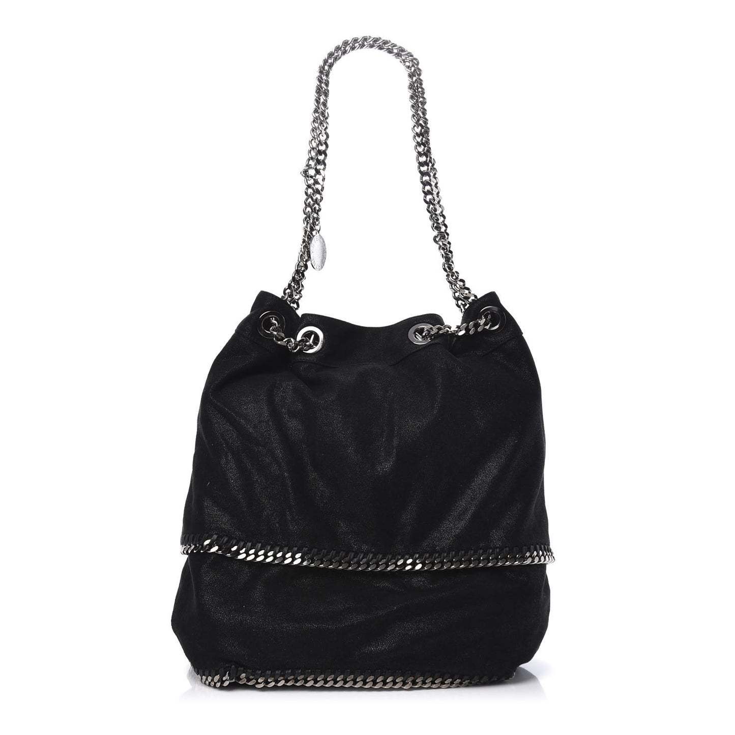 Chamois Shiny Dotted Falabella Bucket Bag Ruthenium