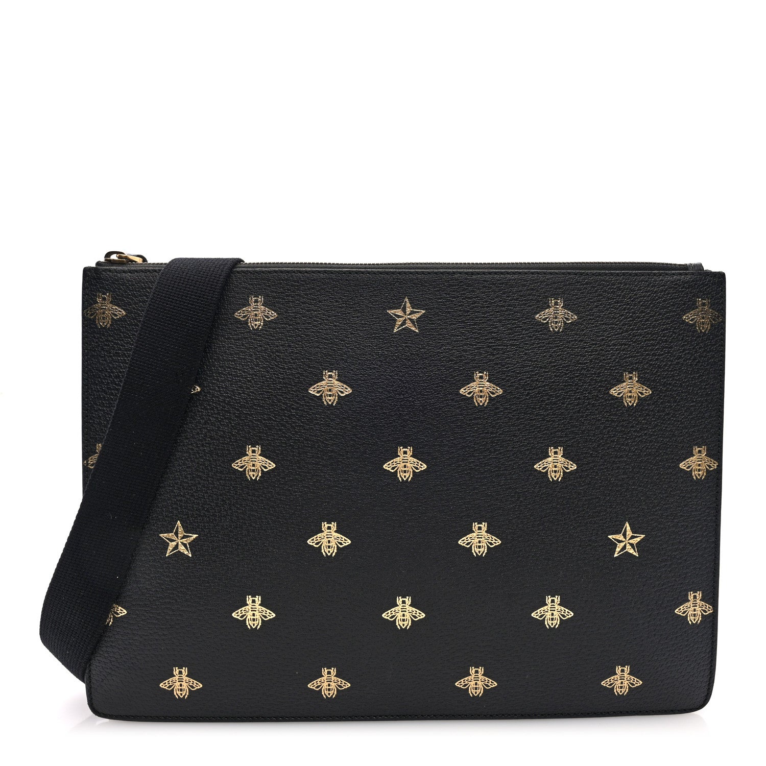 Gucci Grained Calfskin Bee Star Messenger Black 1 of 9