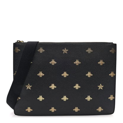 Gucci Grained Calfskin Bee Star Messenger Black 1 of 9