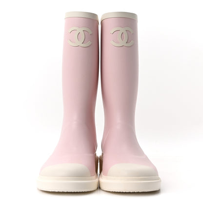Chanel Caoutchouk CC High Boots 38 Light Pink White 2 of 9