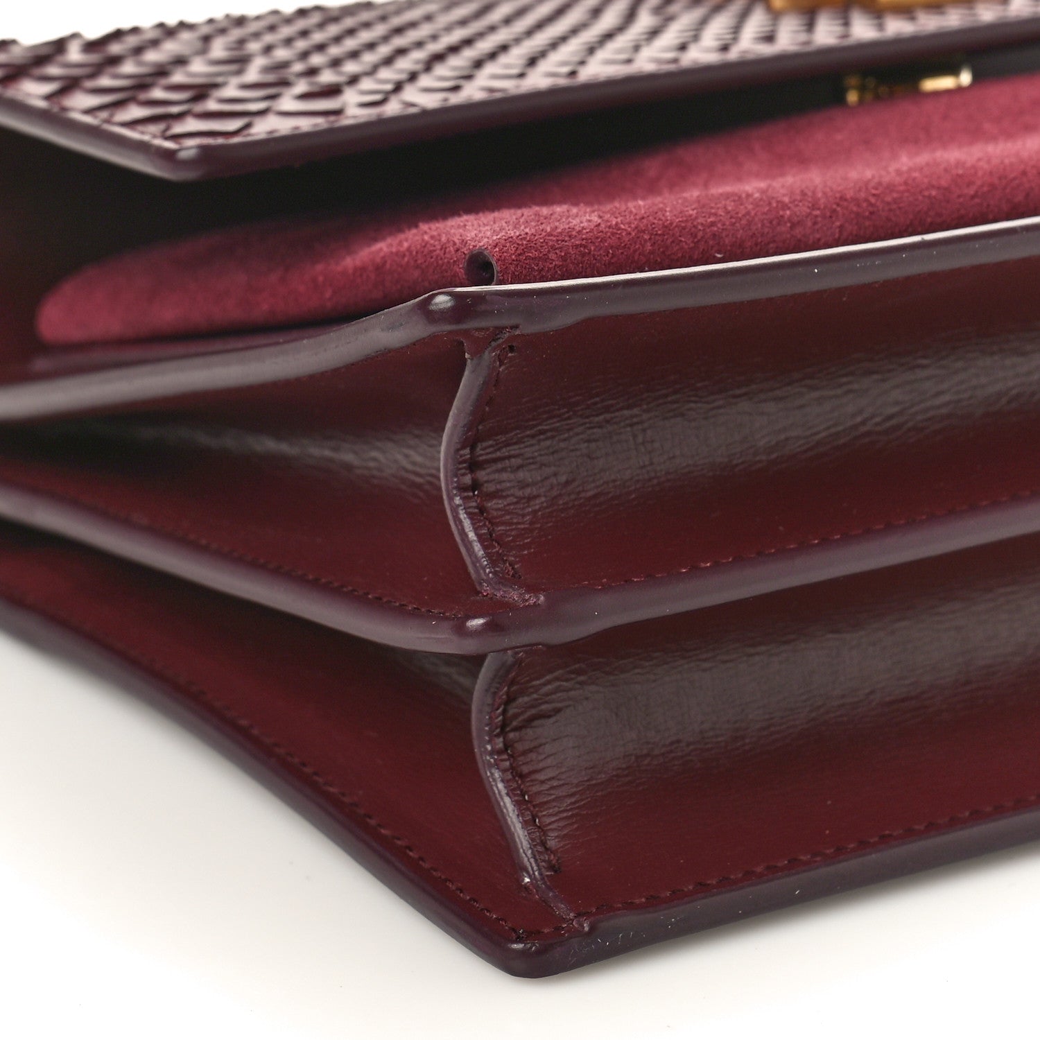 Saint Laurent Calfskin Snakeskin Suede Medium Monogram Sunset Burgundy 9 of 11