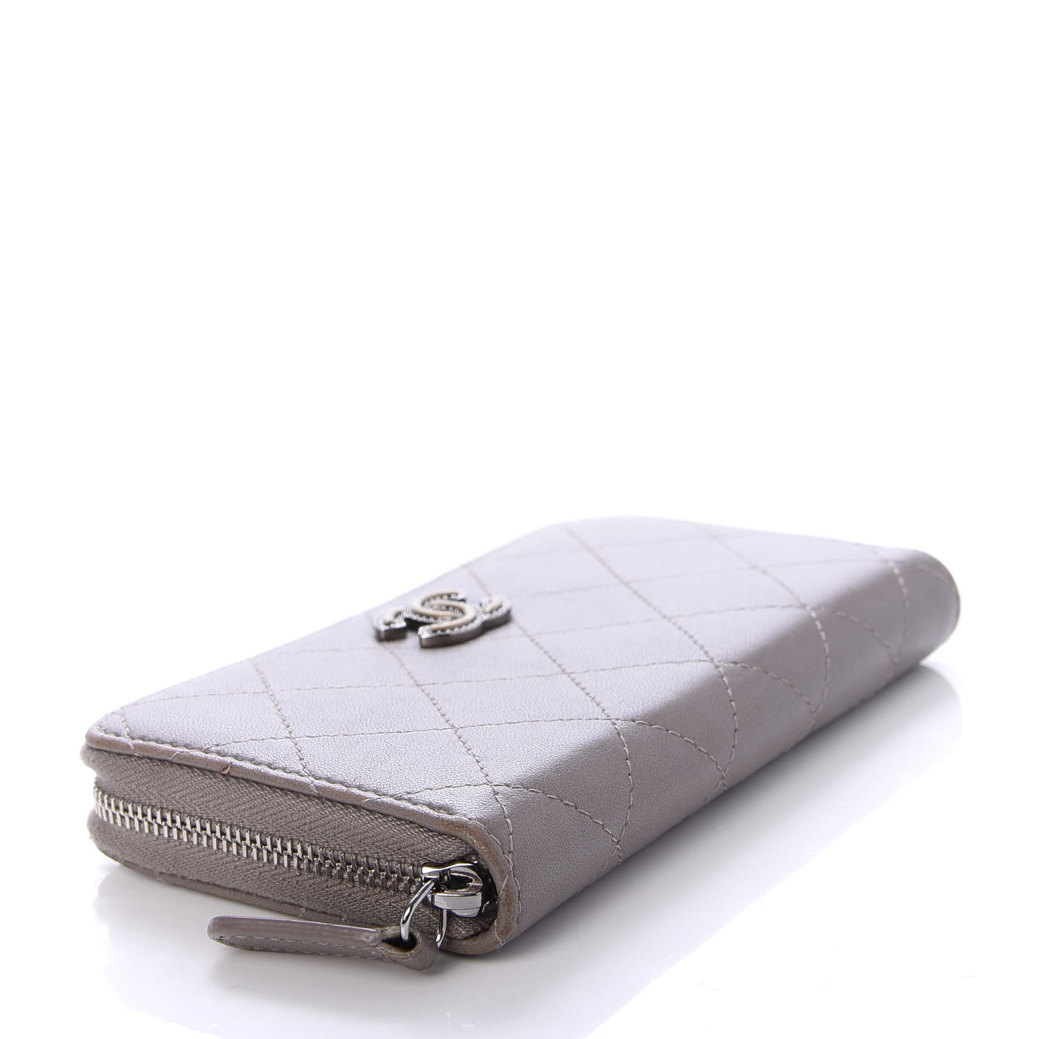Chanel Calfskin Resin Stitched Small Zip Around Wallet Grey 4 of 8