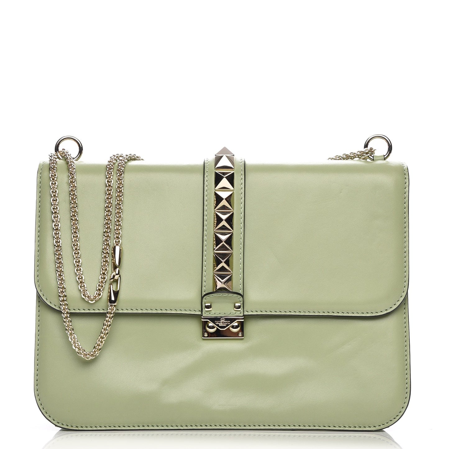 Vitello Large Glam Lock Rockstud Flap Light Green