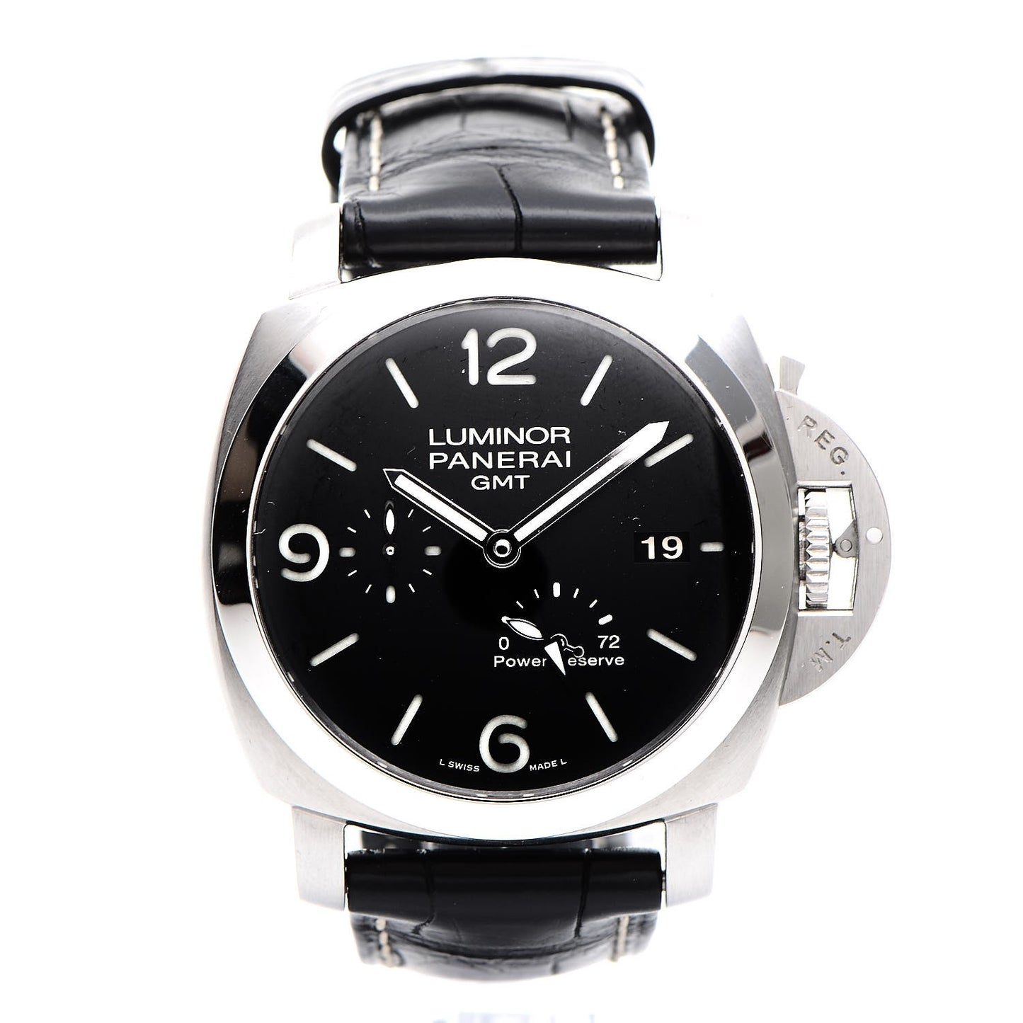 Stainless Steel Alligator 44mm 1950 3 Days GMT Power Reserve Automatic Watch Black PAM00321
