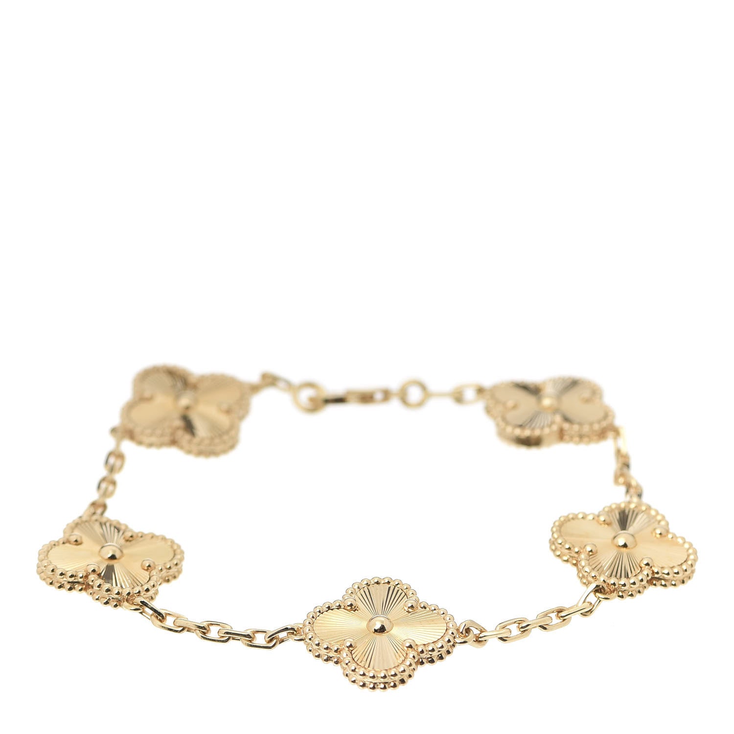 Van Cleef & Arpels 18K Yellow Gold 5 Motifs Guilloche Vintage Alhambra Bracelet 1 of 8