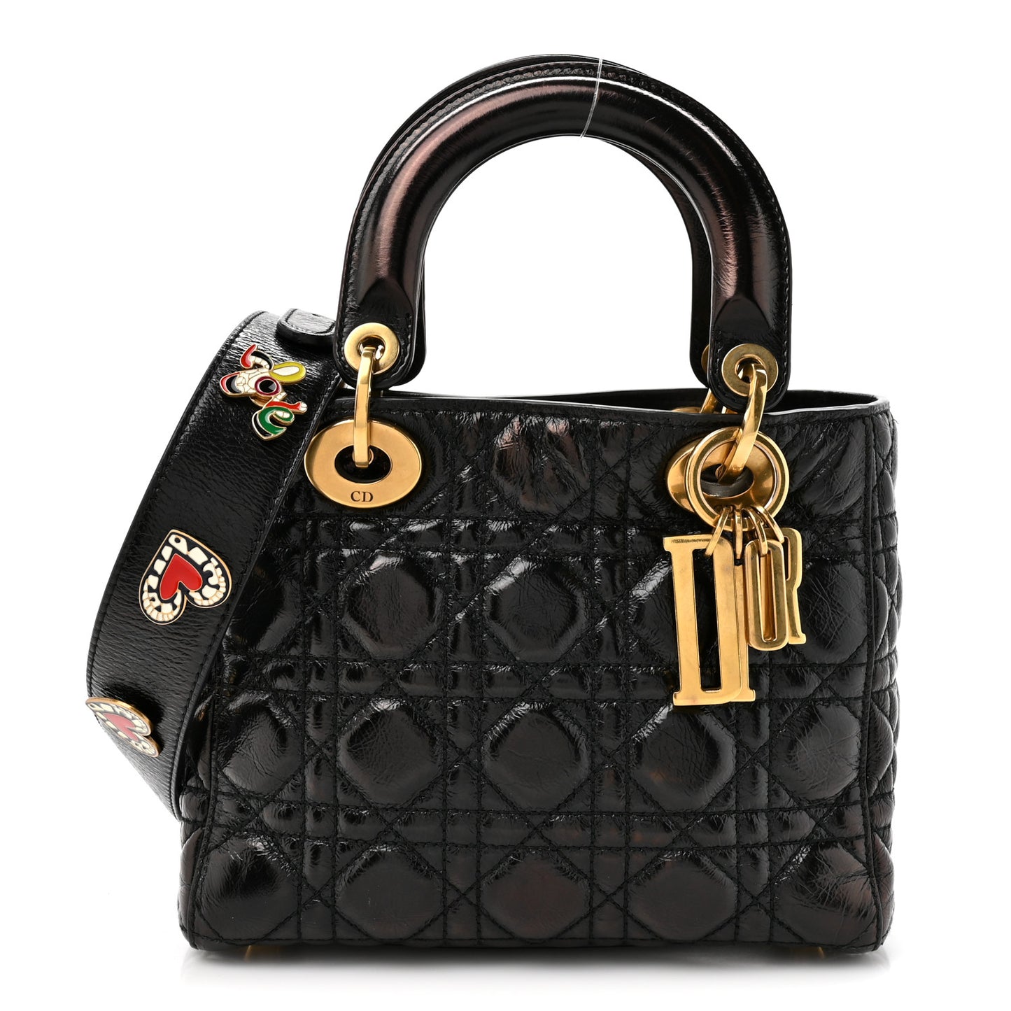 Crinkled Patent Cannage Small Lucky Badges My Lady Dior Black