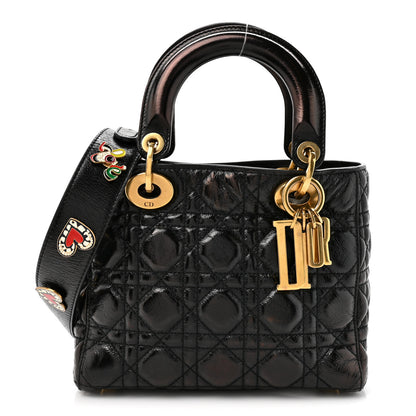 Christian Dior Crinkled Patent Cannage Small Lucky Badges My Lady Dior Black 1 of 13